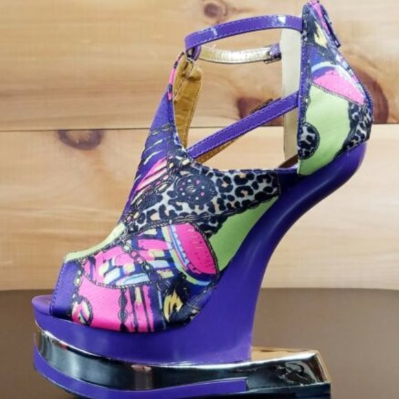 2 Pairs 6" Heel less wedge Shoes 1 Blue 1 Purple Size 6 Brand NEW - Picture 14 of 16